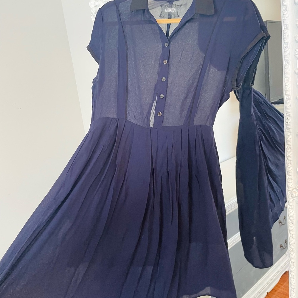 Reformation Navy Blue Button Down Collar Mira Dress